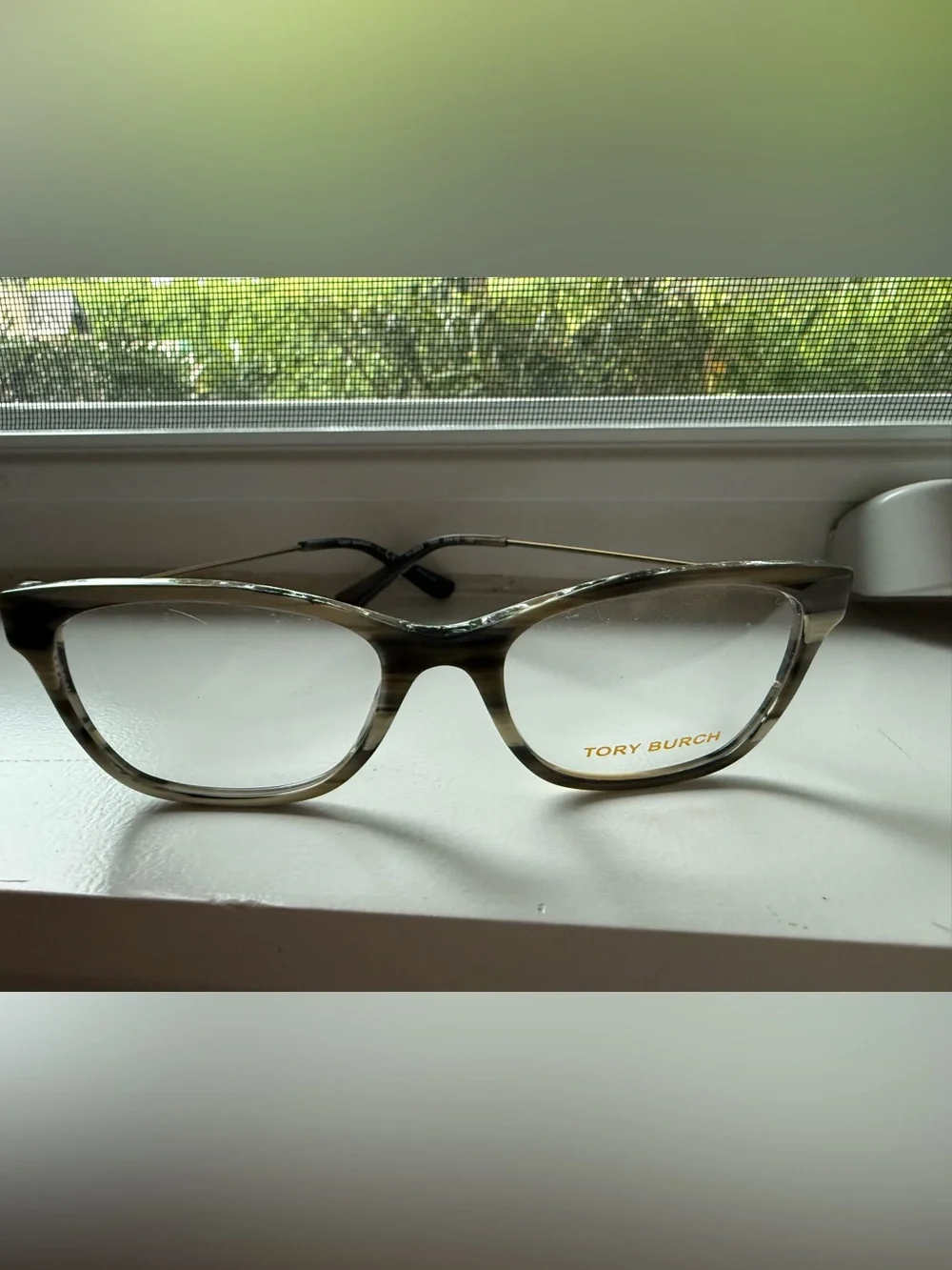 Tory Burch Olive Tortoiseshell Eyeglasses with Tan Logo Case